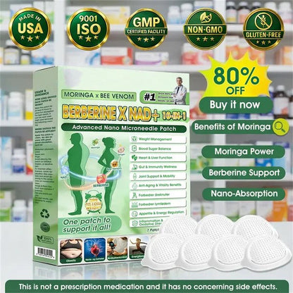 ✅Say Goodbye to Stubborn Belly Fat in 7 Days-Moringa·Berberine × NAD+ 10-in-1 Nano Microneedle Patch – Daily For Weight, Skin, Diabetes & Joint Health 🗽-H